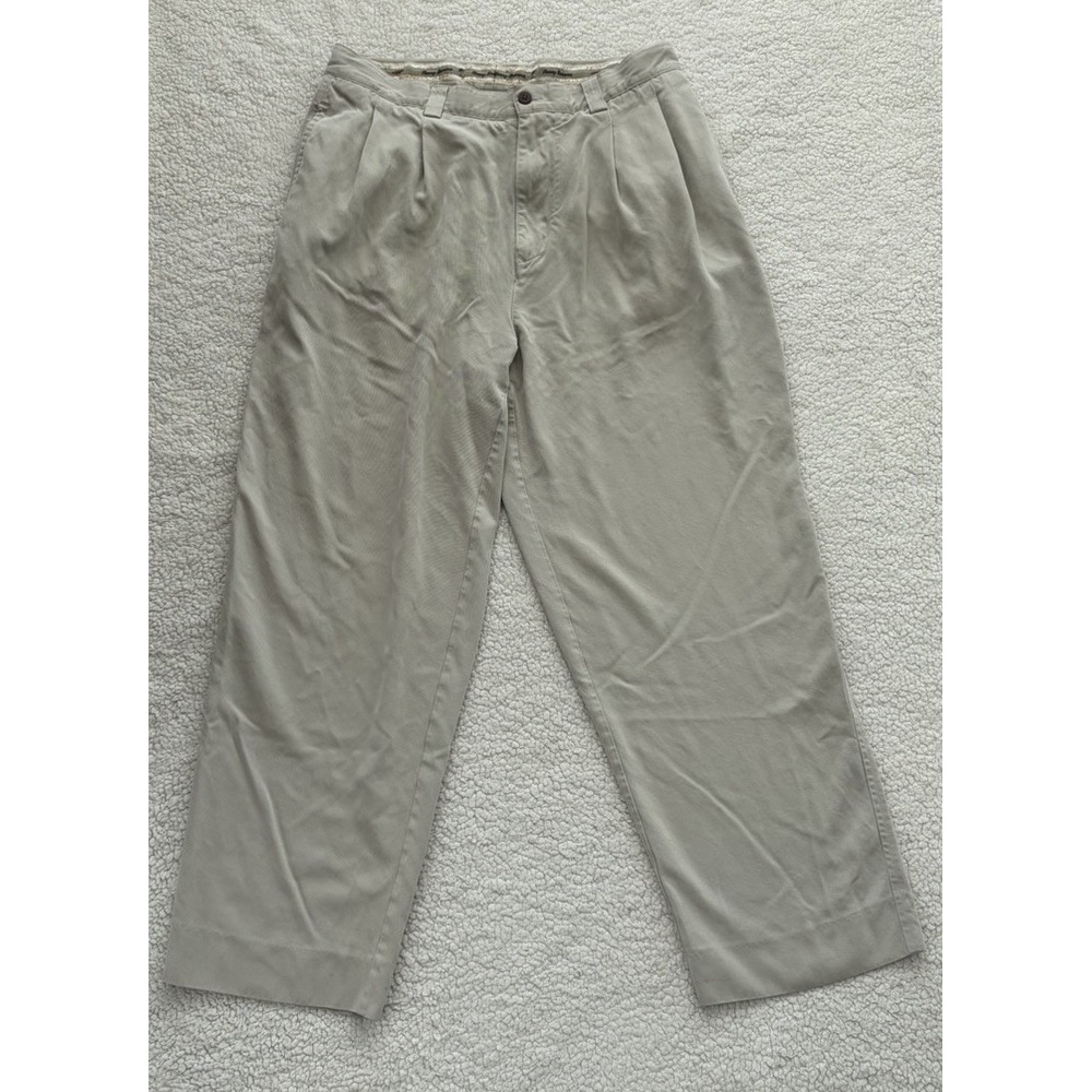 Vintage Tommy Bahama Pants Mens 34x31 Khaki Silk Pleated Classic Fit Tan 90s Y2K